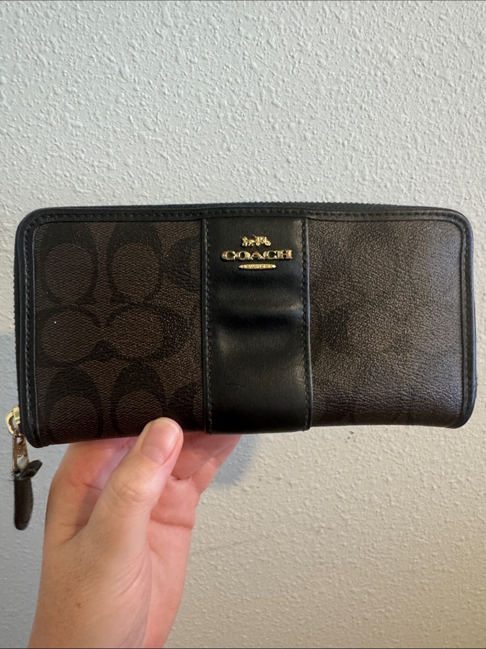 Coach Brown and Black Logo Zip Wallet